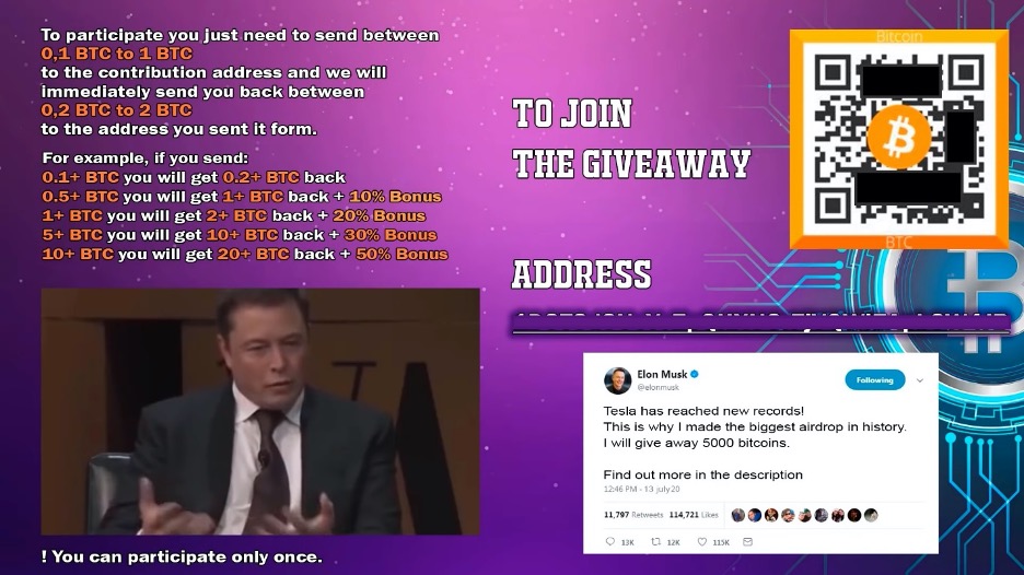 Elon Musk about a bitcoin giveaway